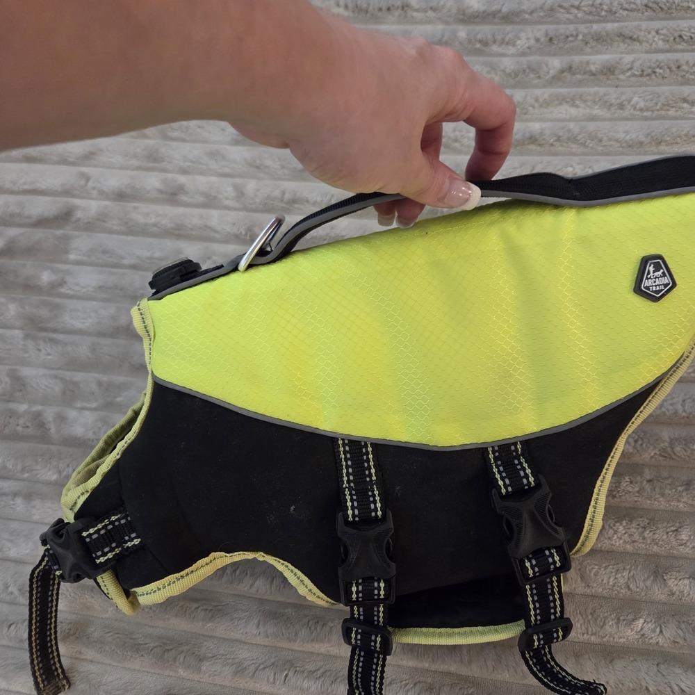 Arcadia Trail Dog Life Jacket High Visibility Flotation Vest Yellow Black Size S